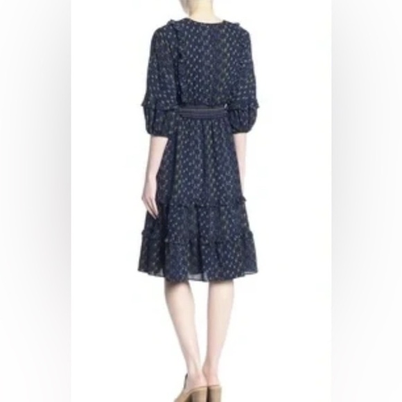 Max Studio V Neck Empire Waist Blue, Red, Yellow Floral Midi Dress - Picture 4 of 13